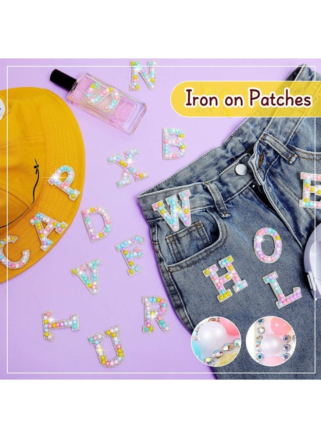 Peachjoy 26Pcs Iron-on Transfers, Letter A Z Pearl Rhinestone English Patches Pearls, Diy Bags, Hats, Clothing And Accessories with Hot Stamping of Letters, Diamond-Encrusted Fabric Stickers - Image 3